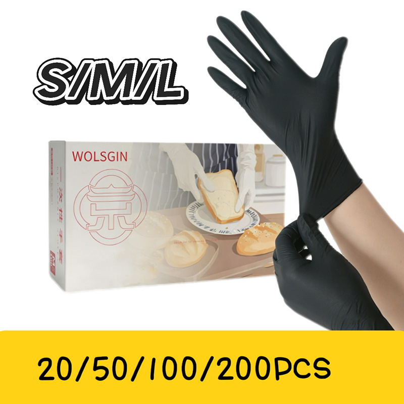 Rubber Glove Cleaning - 10/50/100/200枚入り黒色使い捨て合成ニトリル手袋、キッチン、ベーキング、タトゥー、家庭掃除に適しています。