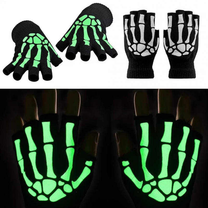 Fingerless Glove Knit - 1-10ペア ユニセックス 大人用 ハロウィン スケルトン スカル