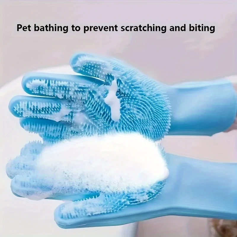 Rubber Glove Cleaning - ペットグルーミングクリーニンググローブ 犬猫用入浴シャンプーグローブ スクラバー マジック食器洗いクリーナースポンジ シリコン製抜け毛除去グローブ
