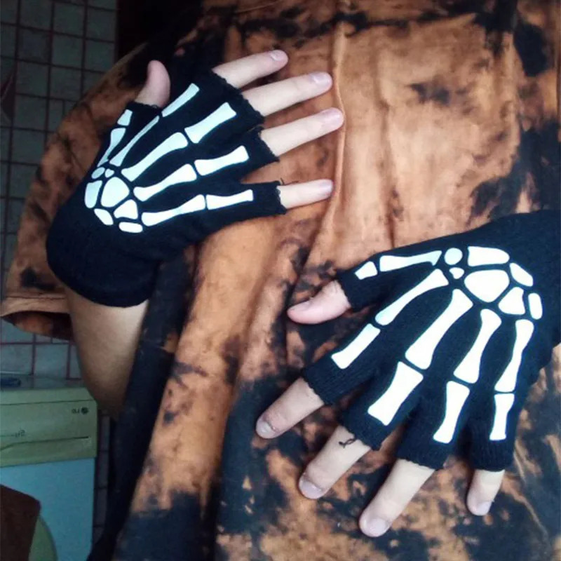 1-10ペア ユニセックス 大人用 ハロウィン スケルトン  - Fingerless Glove Knit のレビューと価格