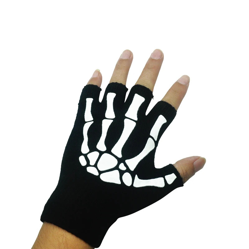 1-10ペア ユニセックス 大人用 ハロウィン スケルトン  - Fingerless Glove Knit のレビューと価格