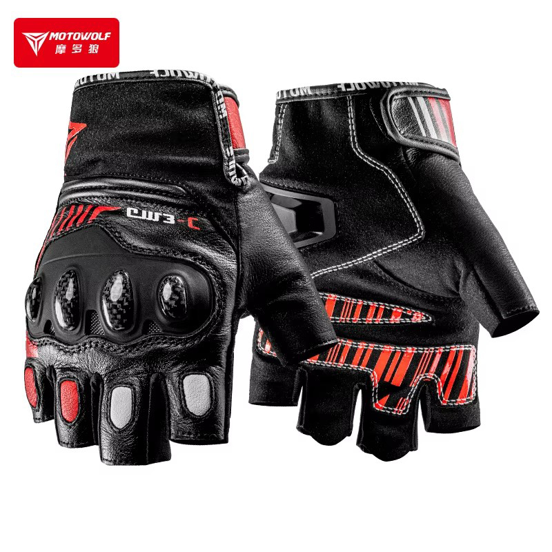 ハーフフィンガーオートバイ手袋ハードナックルレザーサイクリン - Motorcycle Glove Knuckle のレビューと価格