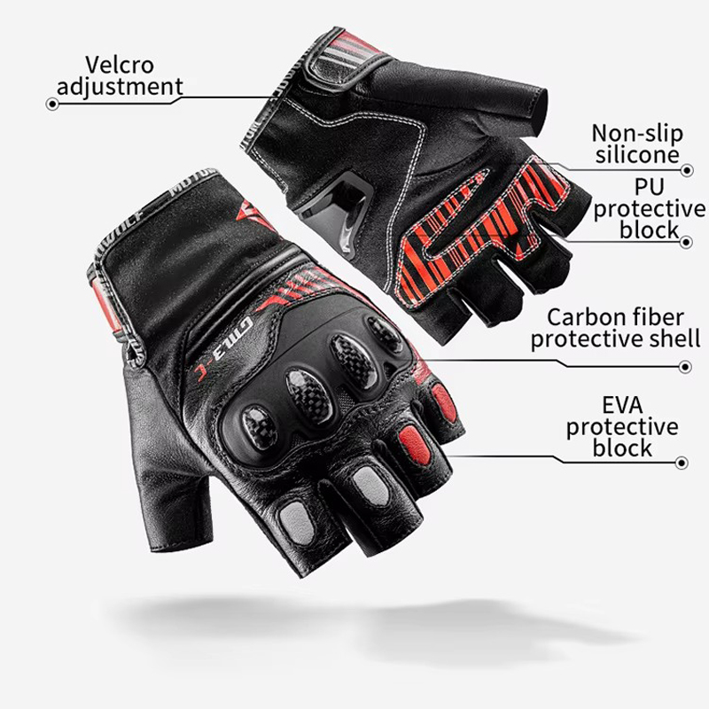 ハーフフィンガーオートバイ手袋ハードナックルレザーサイクリン - Motorcycle Glove Knuckle のレビューと価格