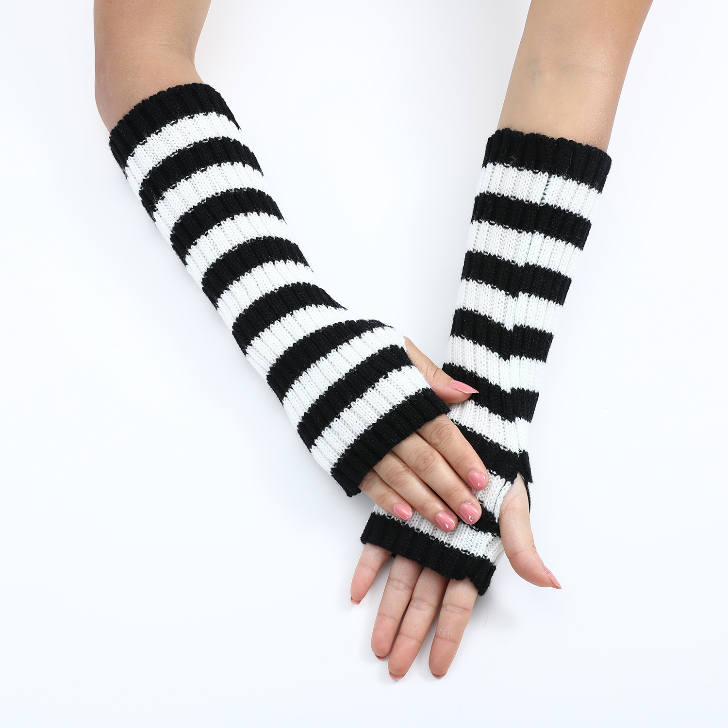 Y2Kストライプ柄フィンガーレスアームウォーマー、女性用デイ - Fingerless Glove Knit のレビューと価格